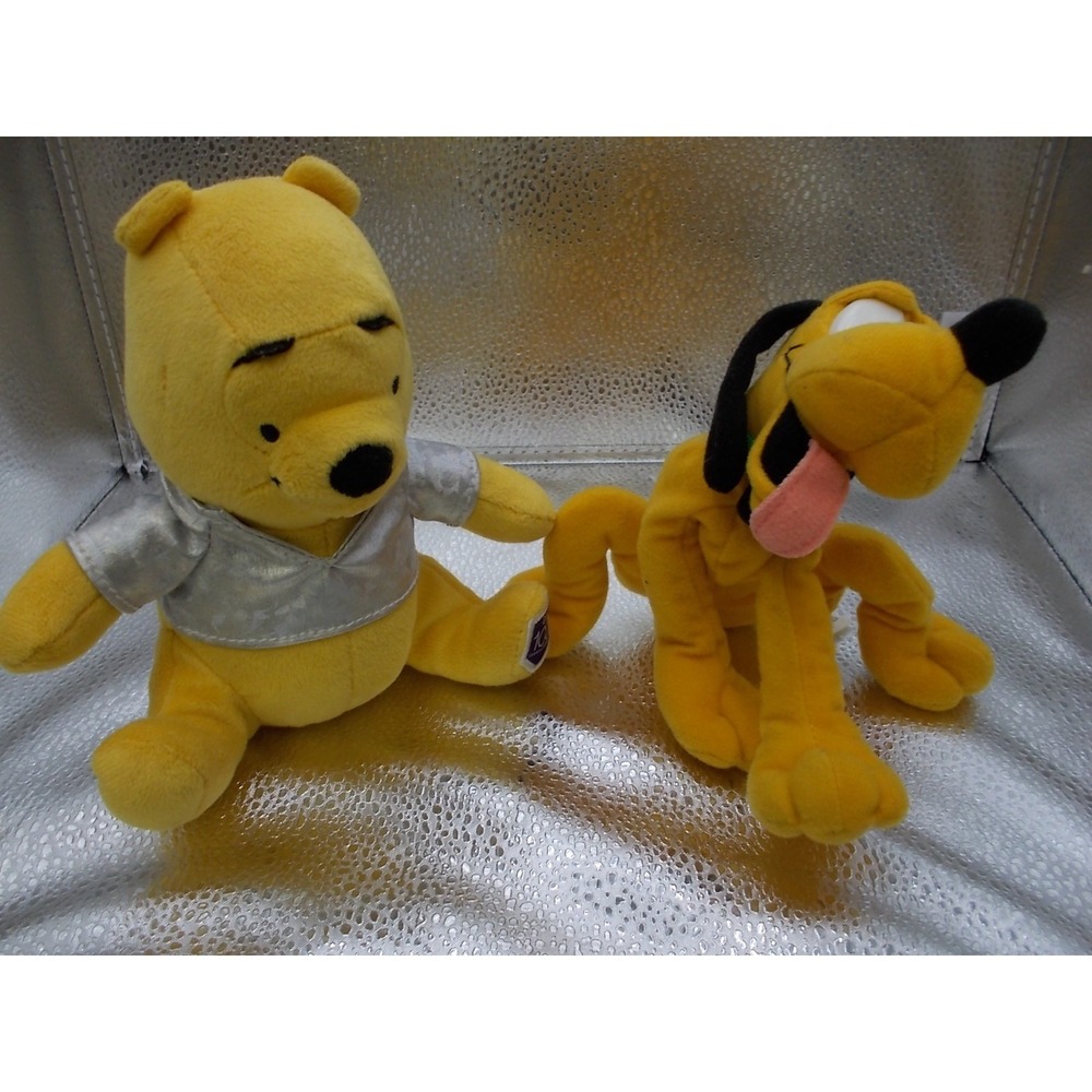 Disney 100 Years of Wonder Winnie the Pooh and Pluto Plush Set Yellow Silver